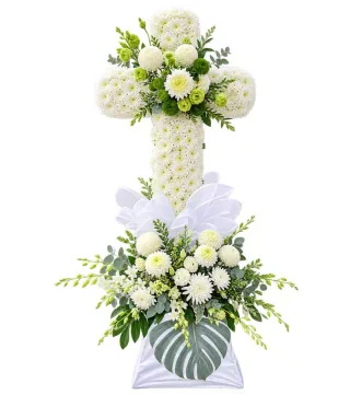 Kệ hoa viếng chữ thập cúc trắng