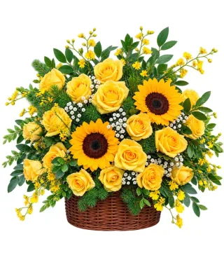 Giỏ hướng dương hồng vàng