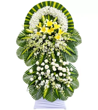 Kệ hoa viếng ly vàng trắng
