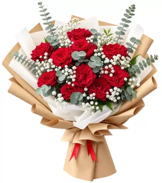Bó hồng đỏ giấy kem