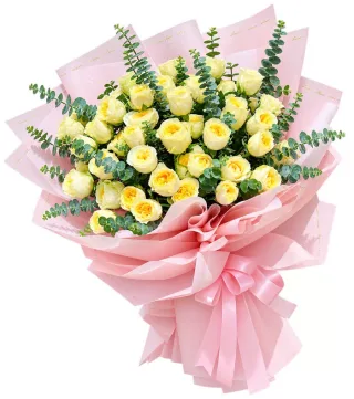 Bó hồng vàng kem giấy hồng