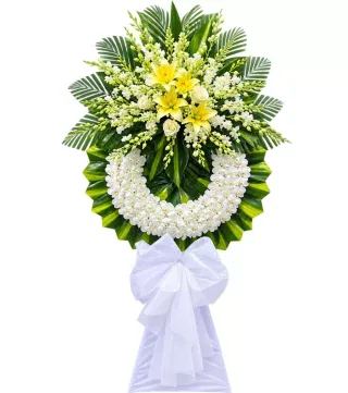 Vòng hoa viếng ly vàng trắng