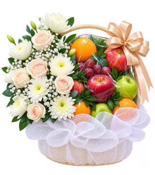 Giỏ trái cây hoa trắng