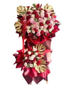 Kệ khai trương đỏ phối hồng