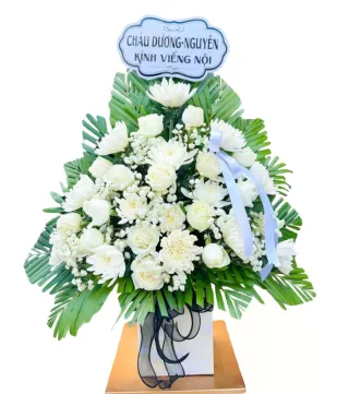 Kệ hoa viếng trắng xanh