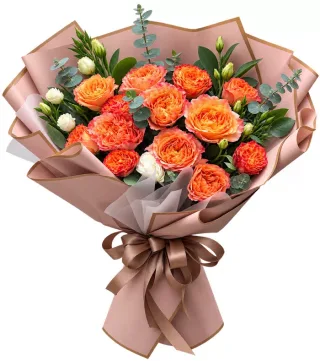 Bó hồng cam giấy nâu hồng
