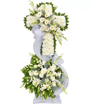 Kệ hoa viếng chữ thập trắng