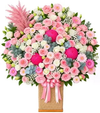 Giỏ hoa pastel phối cúc hồng