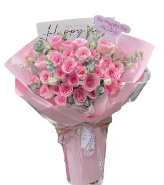 Bó hồng nhiều sắc hồng