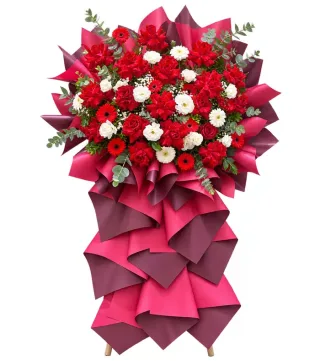 Kệ hồng đỏ phối hoa trắng