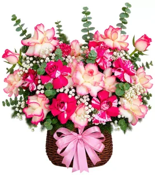 Giỏ hồng phối lan hồng