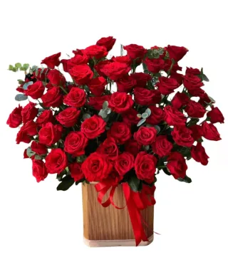 Giỏ hồng đỏ cỡ lớn xếp tán tròn dày