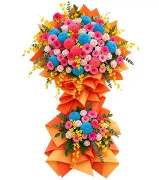 Kệ hoa xanh hồng hai tầng