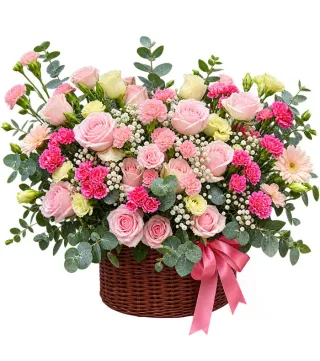 Giỏ hồng phấn phối cẩm chướng