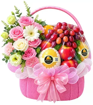 Giỏ trái cây hoa hồng phấn