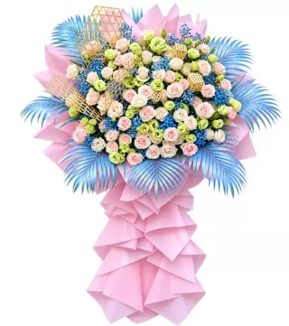 Kệ hồng kem phối hoa xanh