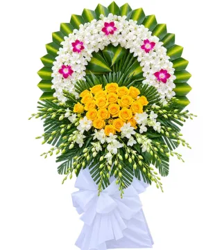 Vòng hoa viếng vàng trắng hồng