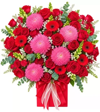 Hộp hồng đỏ phối cúc hồng