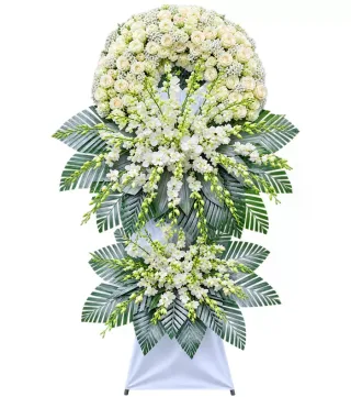 Kệ hoa viếng trắng xanh
