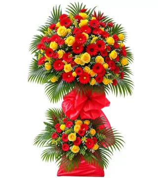 Kệ hoa đỏ vàng hai tầng