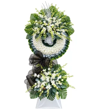Kệ hoa viếng trắng nơ đen