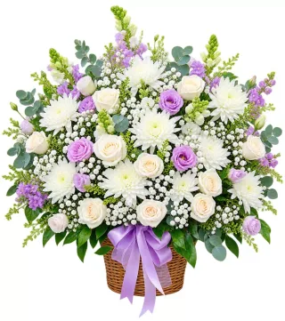 Giỏ hoa viếng trắng tím