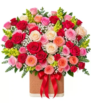 Giỏ hồng đỏ hồng phấn