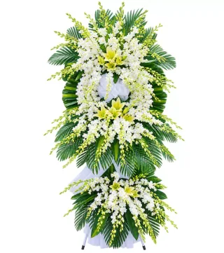 Kệ hoa viếng vàng trắng