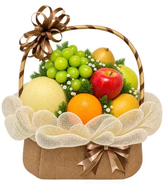 Giỏ trái cây nơ nâu