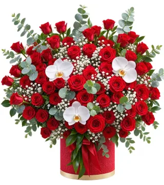 Hộp hồng đỏ lan trắng