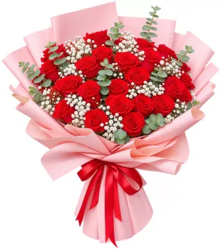 Bó hồng đỏ giấy hồng