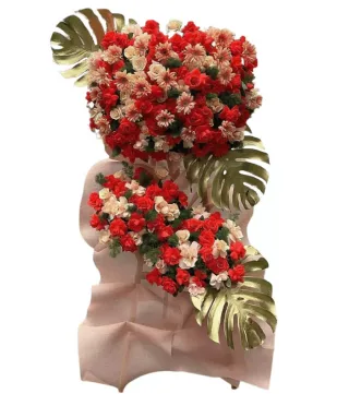 Kệ khai trương đỏ phối trắng