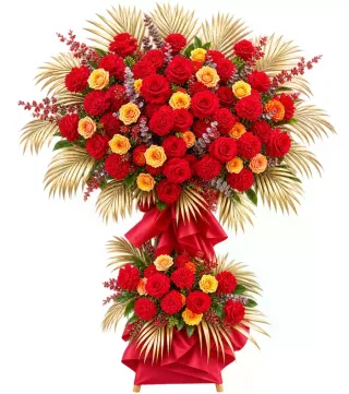 Kệ hoa đỏ cam lá vàng