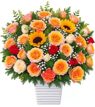 Giỏ hồng cam phối hướng dương