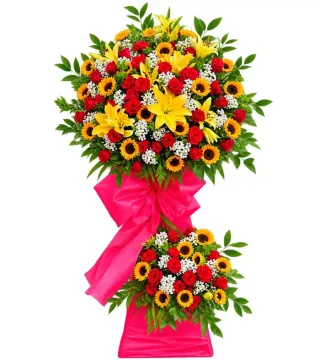 Kệ hoa đỏ vàng hai tầng