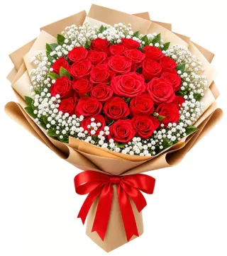 Bó hồng đỏ giấy kraft