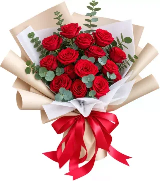 Bó hồng đỏ giấy kem
