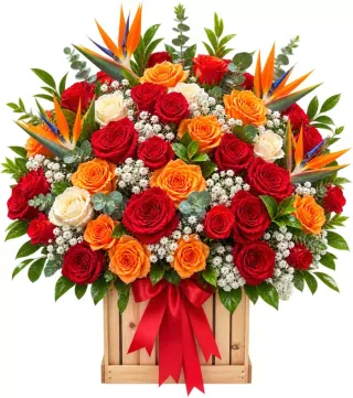 Hộp hồng đỏ cam phối thiên điểu