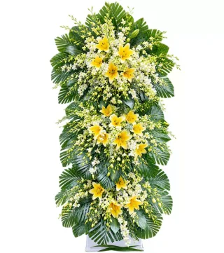 Kệ hoa viếng ly vàng trắng