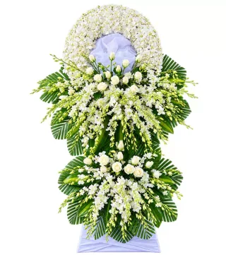 Kệ hoa viếng hồng trắng