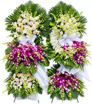 Kệ hoa viếng hồng trắng tím