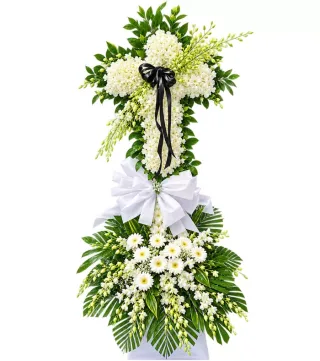 Kệ hoa viếng chữ thập nơ đen