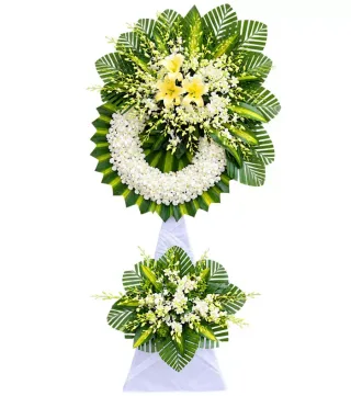 Kệ hoa viếng vàng trắng
