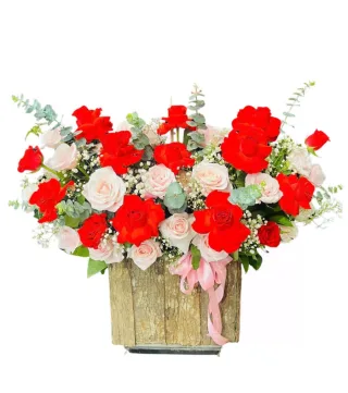 Giỏ hồng đỏ phối hồng trắng phấn
