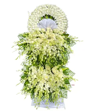 Kệ hoa viếng trắng xanh