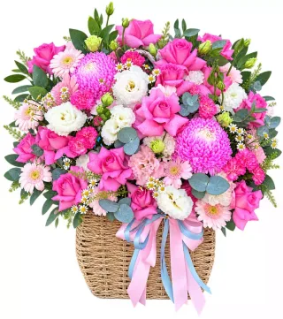 Giỏ cúc hồng phối hoa trắng