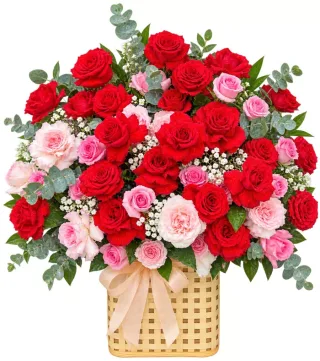 Giỏ hồng đỏ hồng phấn