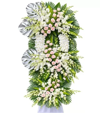 Kệ hoa viếng hồng phấn trắng